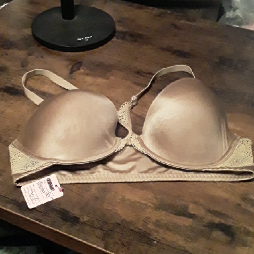 36C Front  closure Maidenform Beige Lace Padded underwire Push Up Bra
